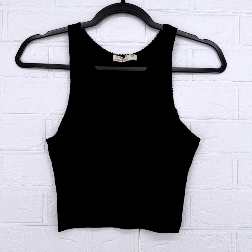 Cotton On Ribbed Tank Top Women S Black Crochet Trim Sleeveless Crop Top